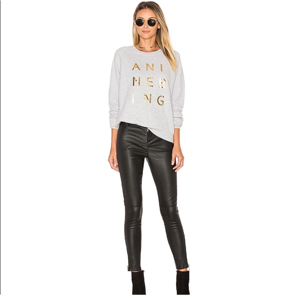 Anine Bing Classic Leather Pants Black Skinny Small Bikercore Grunge Zip Ankle